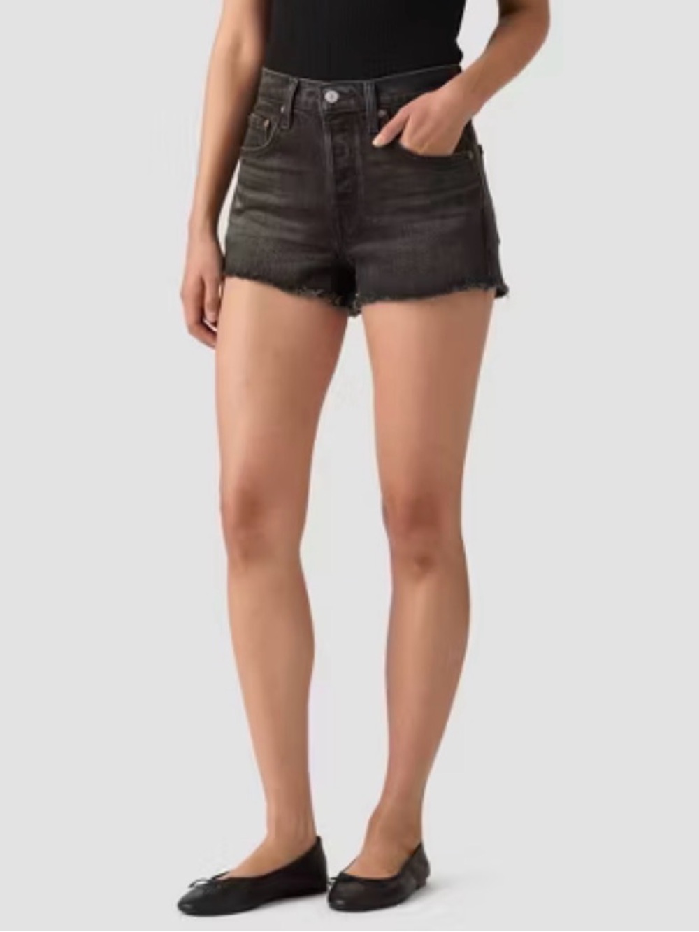 Levi's Black Distressed Raw-Hem Denim Shorts